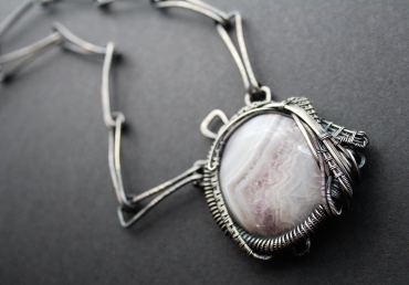 Algiz, Lace Agate and Sterling Silver, 2018